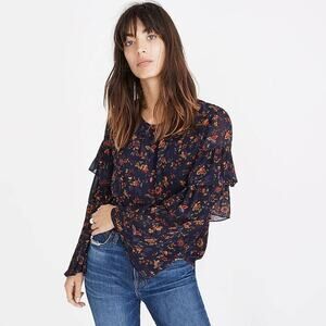 Madewell Floral Navy Blouse